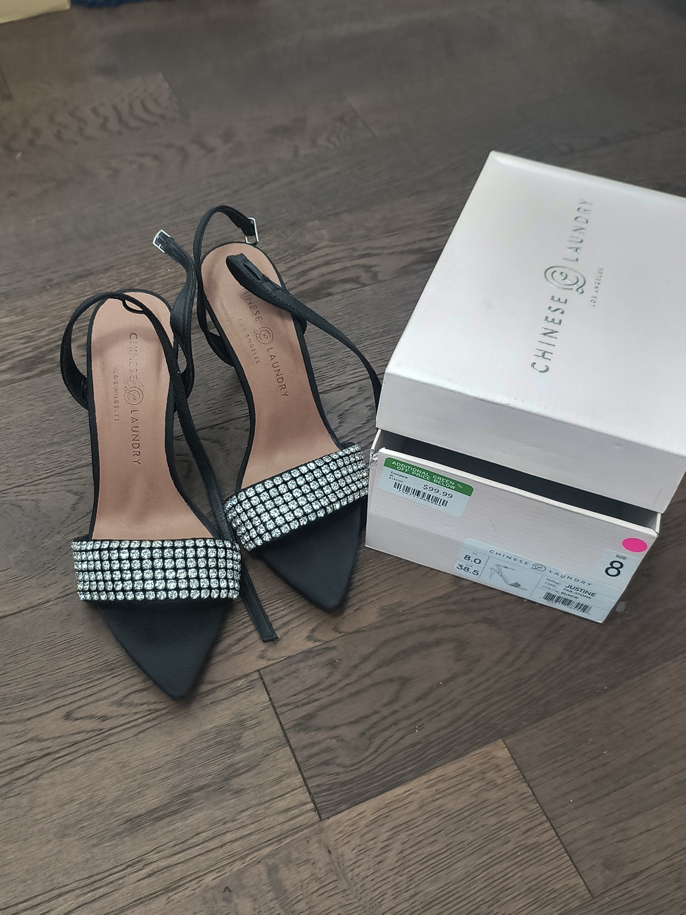 Chinese Laundry Black Gem-Embellished Slingback Heels